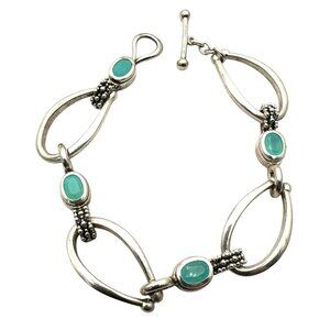 Michael Dawkins Blue Green Gemstone Sterling Silver Bracelet 8 Inch 30 Grams